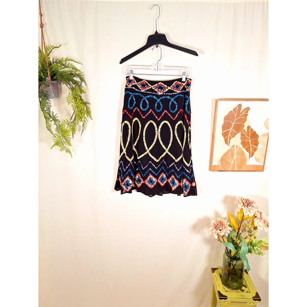 Basil & Maude Anthropologie Women's Sequined Black Skirt Size 4